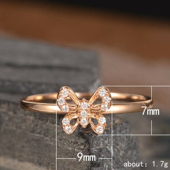 Rose Gold Filled White Sapphire Butterfly Ring - Picture 3 of 3